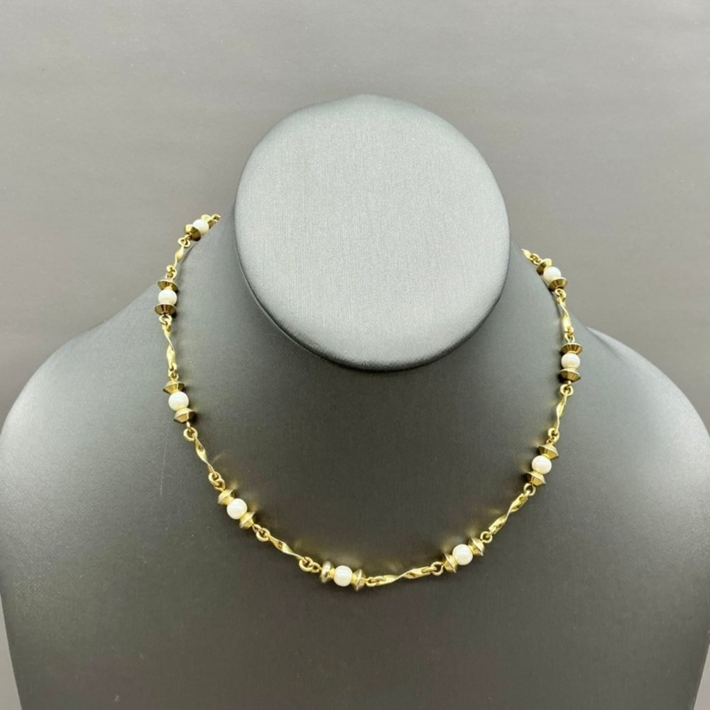 Anne Klein Necklace Women Gold Tone Faux Pearl Beaded Twisted Link Chain Jewelry